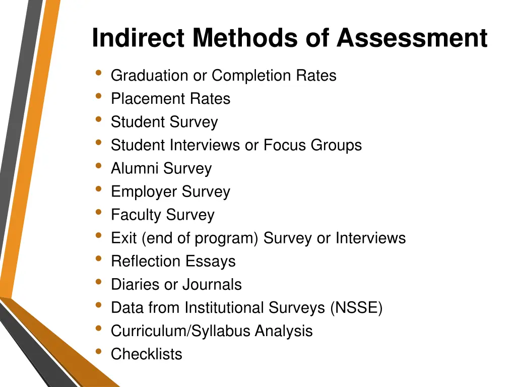 indirect methods of assessment graduation