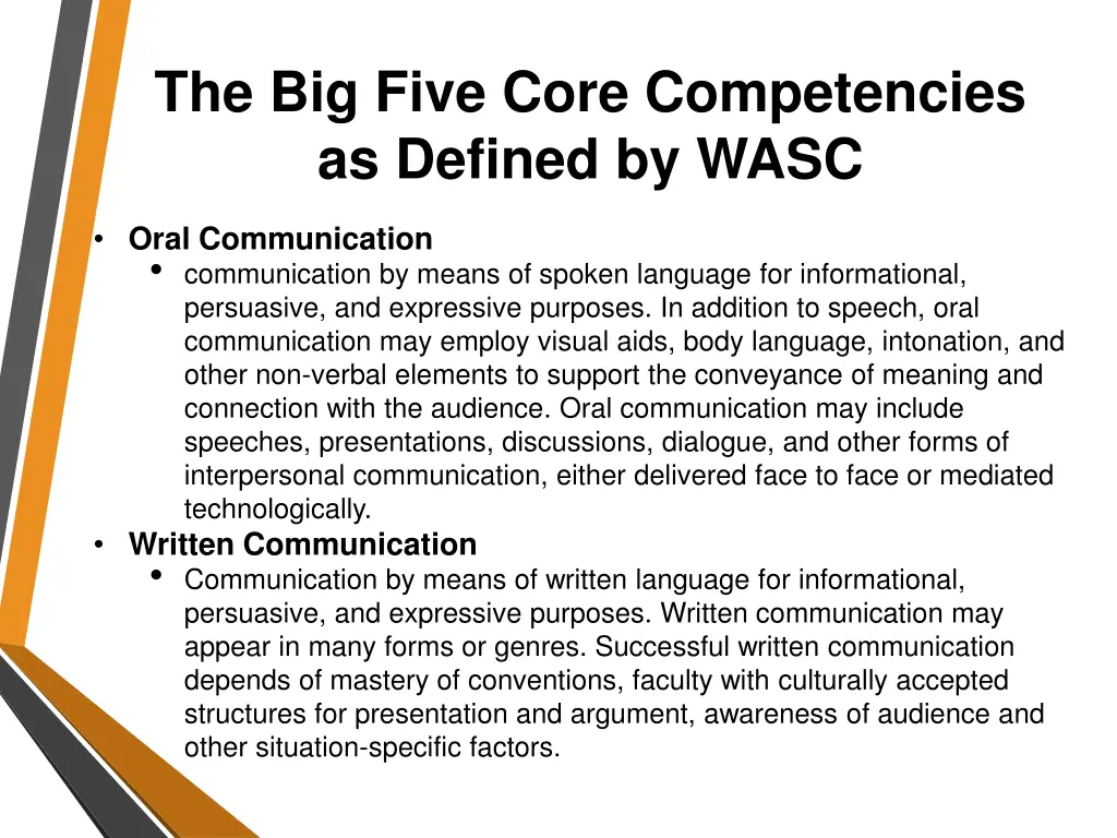 the big five core competencies as defined by wasc 1