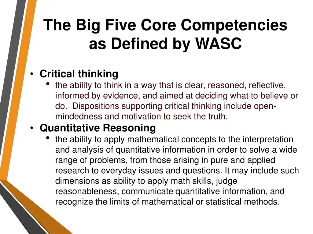 the big five core competencies as defined by wasc