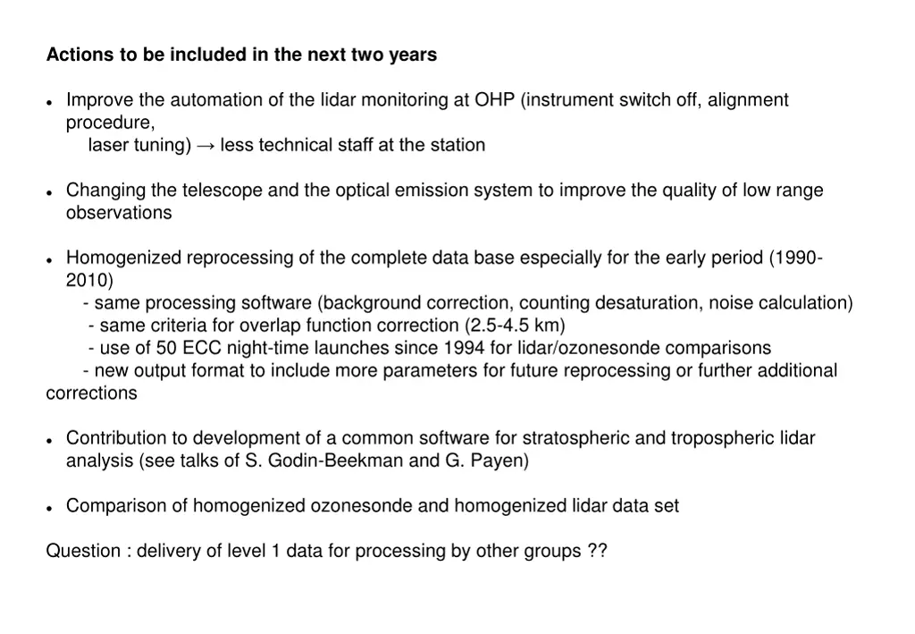 actions to be included in the next two years