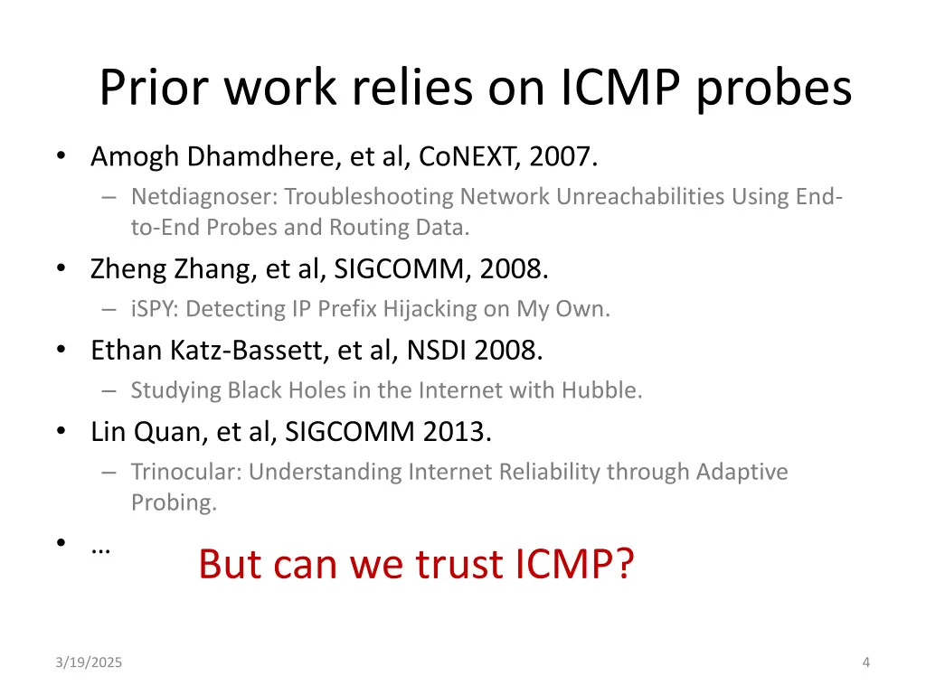 prior work relies on icmp probes