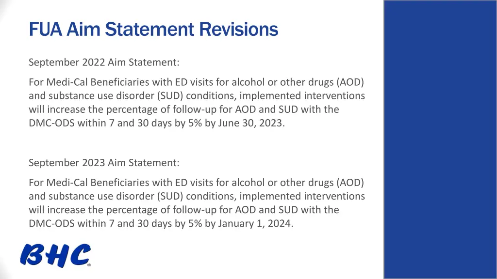 fua aim statement revisions