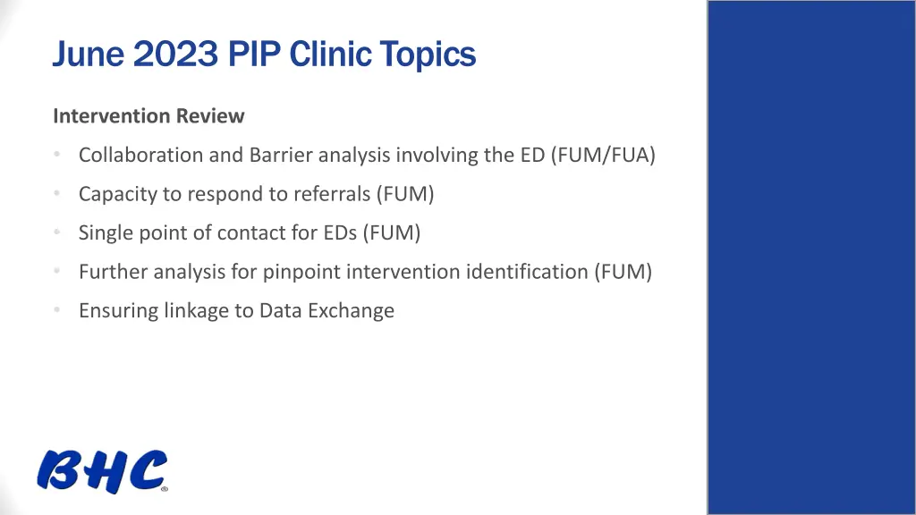 june 2023 pip clinic topics