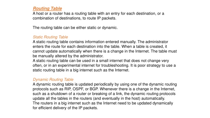 routing table a host or a router has a routing
