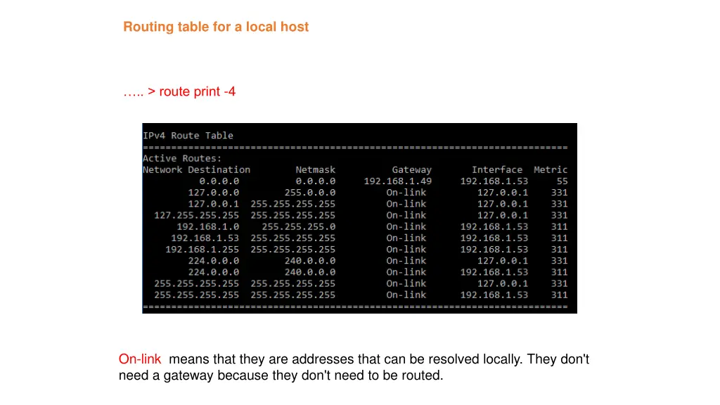 routing table for a local host