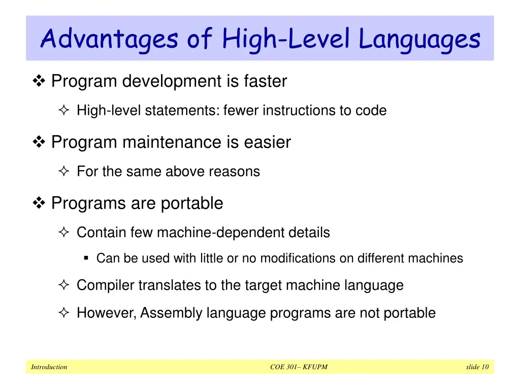 advantages of high level languages