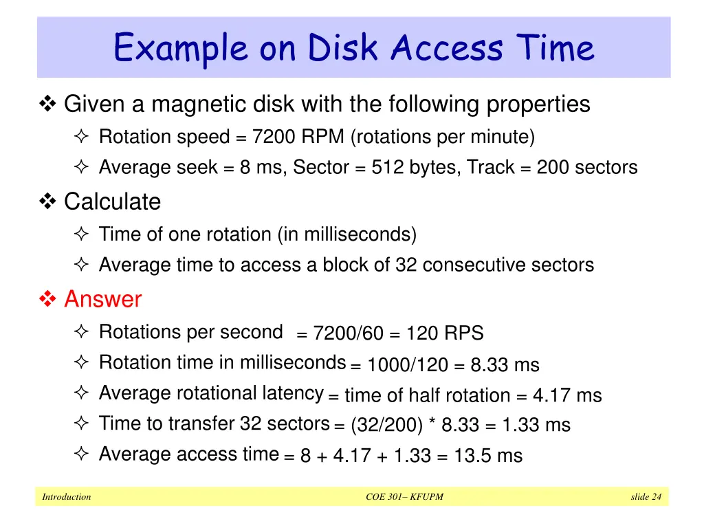 example on disk access time
