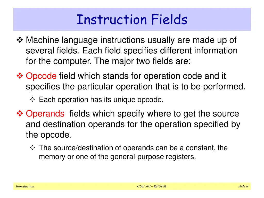 instruction fields