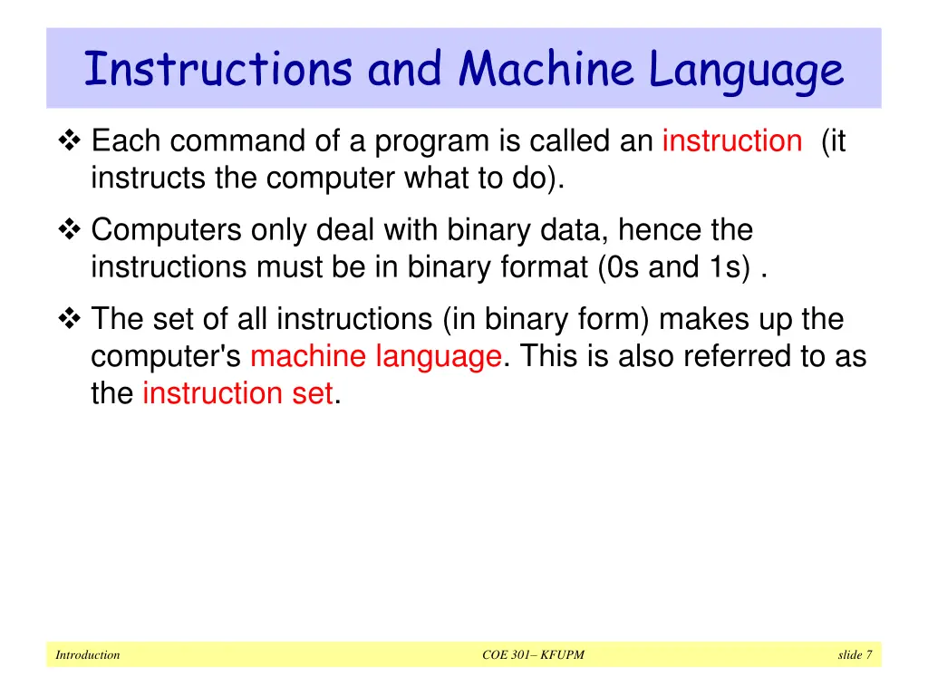 instructions and machine language