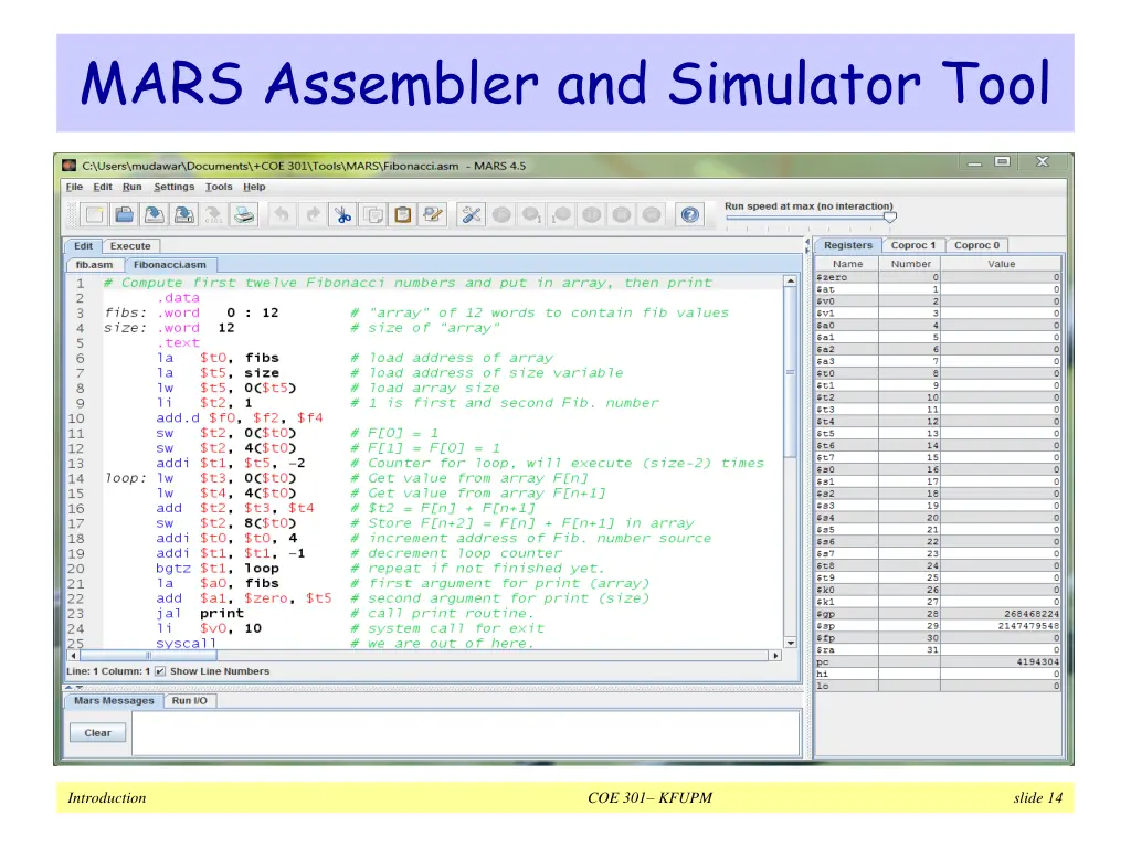 mars assembler and simulator tool