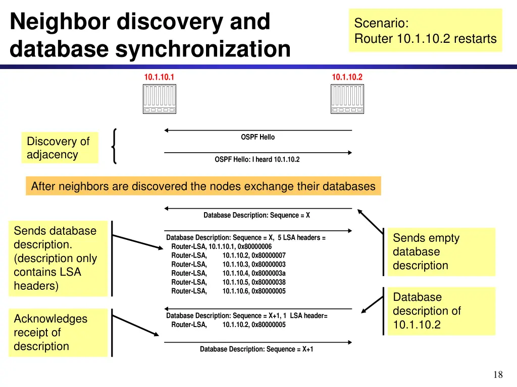 neighbor discovery and database synchronization