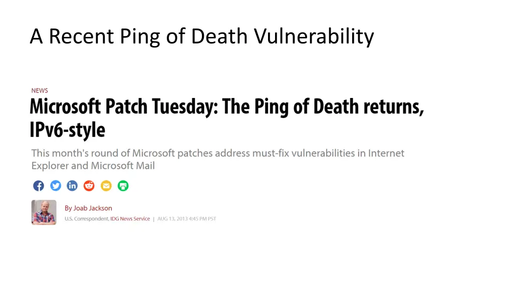 a recent ping of death vulnerability