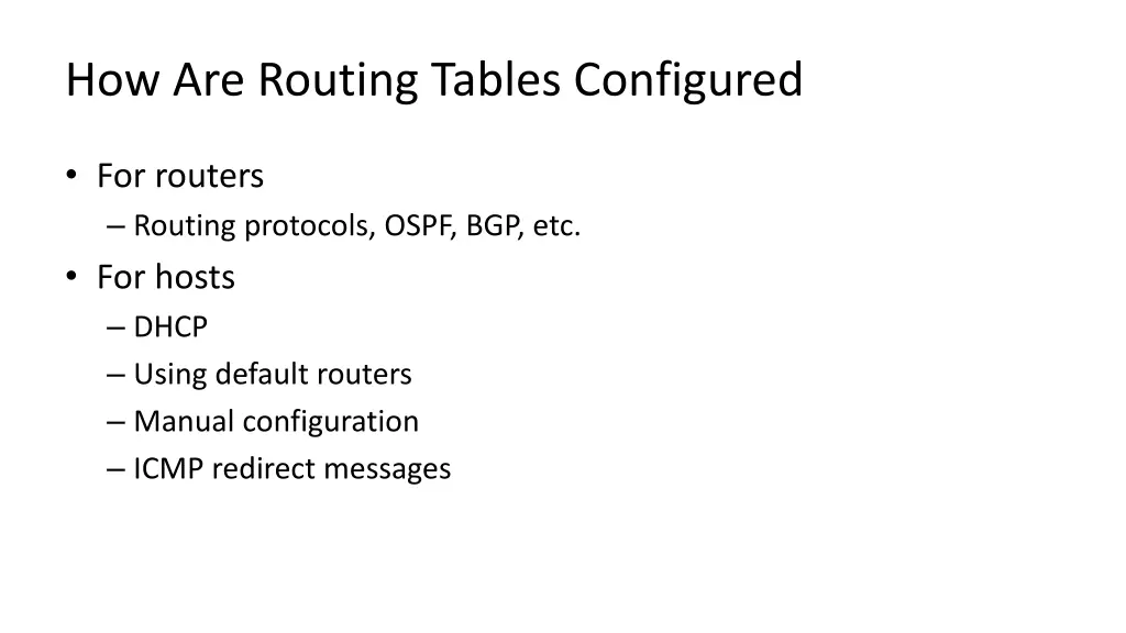 how are routing tables configured