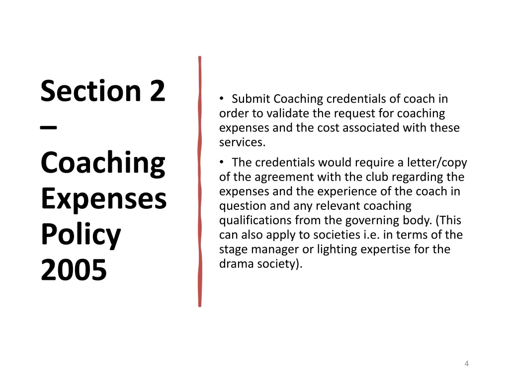section 2 coaching expenses policy 2005