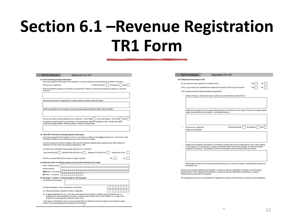 section 6 1 revenue registration tr1 form 1