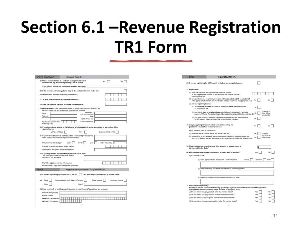 section 6 1 revenue registration tr1 form