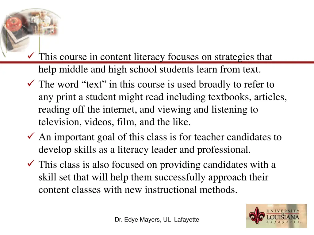 this course in content literacy focuses
