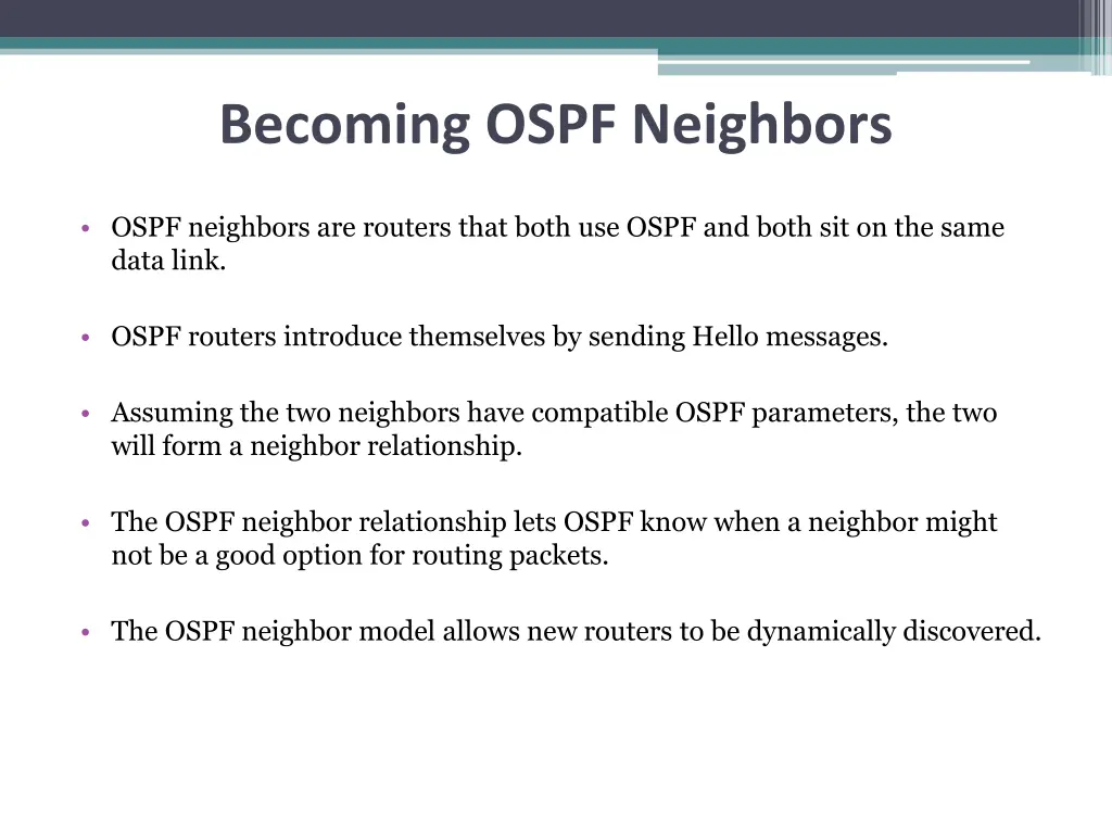 becoming ospf neighbors