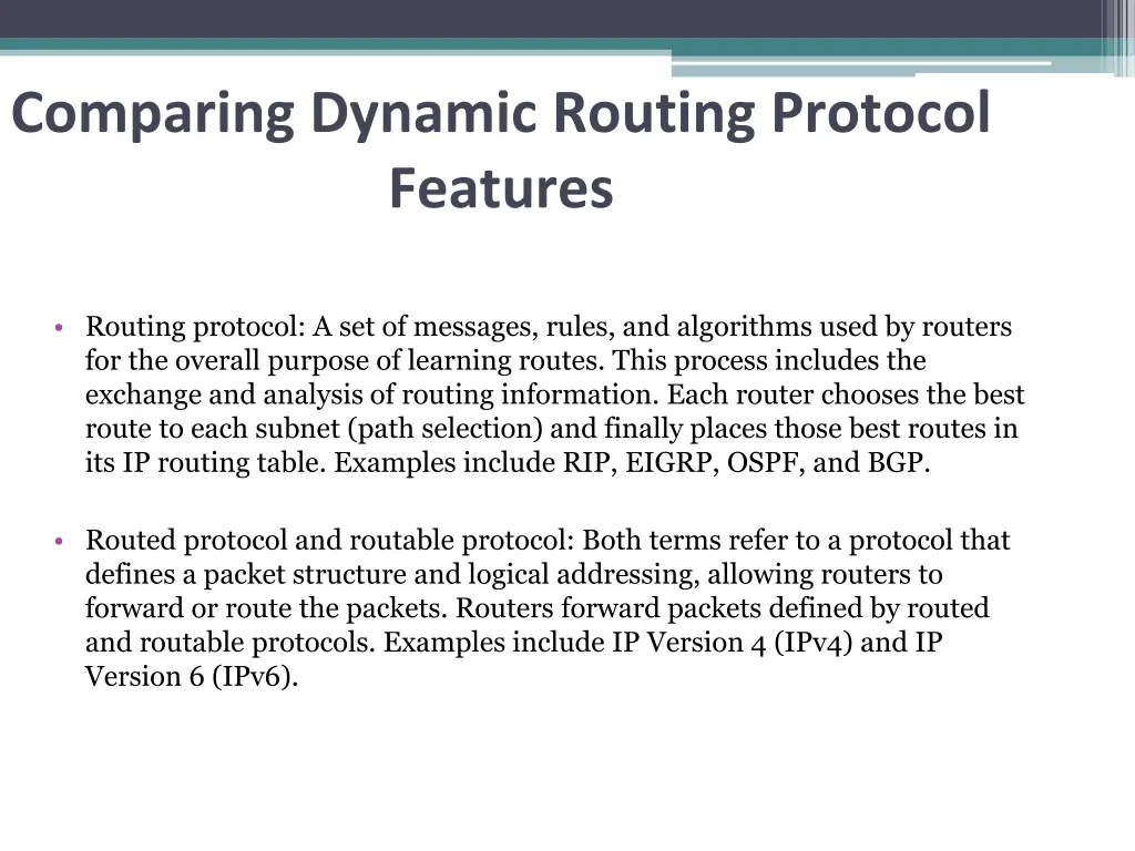 comparing dynamic routing protocol features