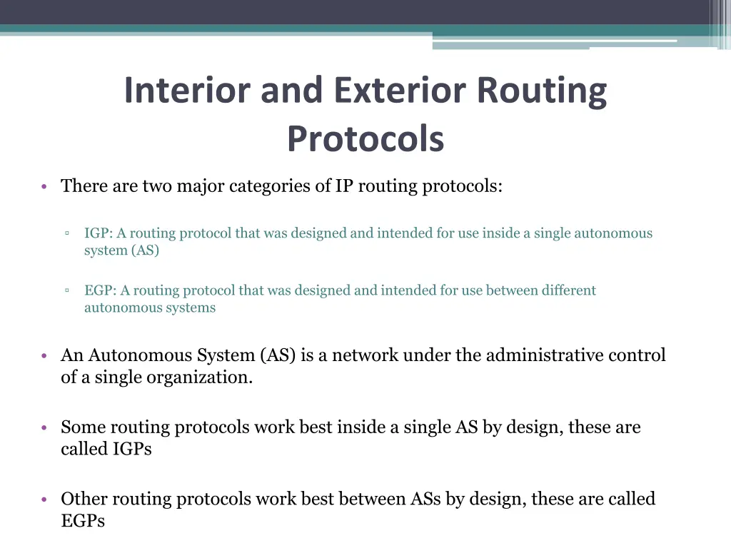 interior and exterior routing protocols