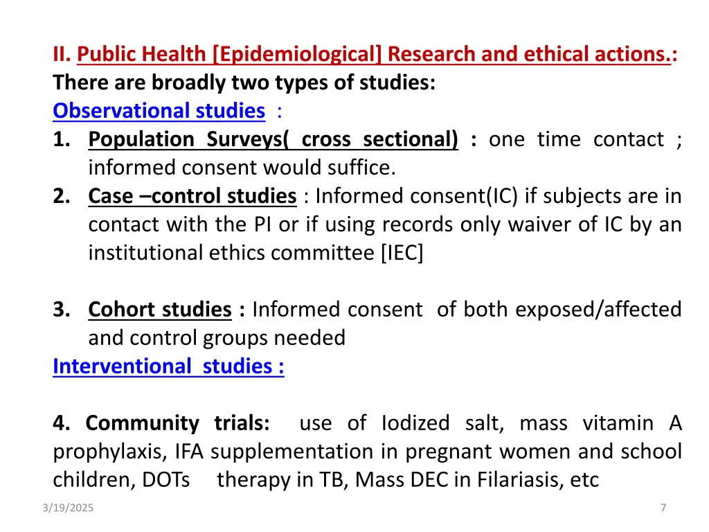 ii public health epidemiological research