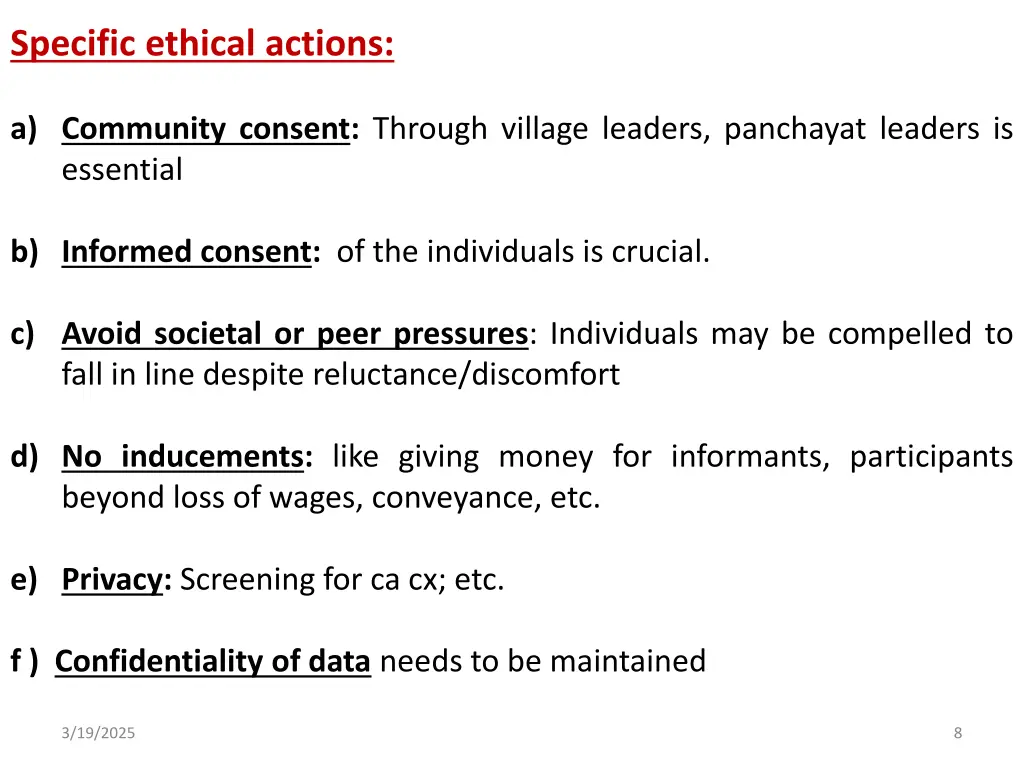 specific ethical actions