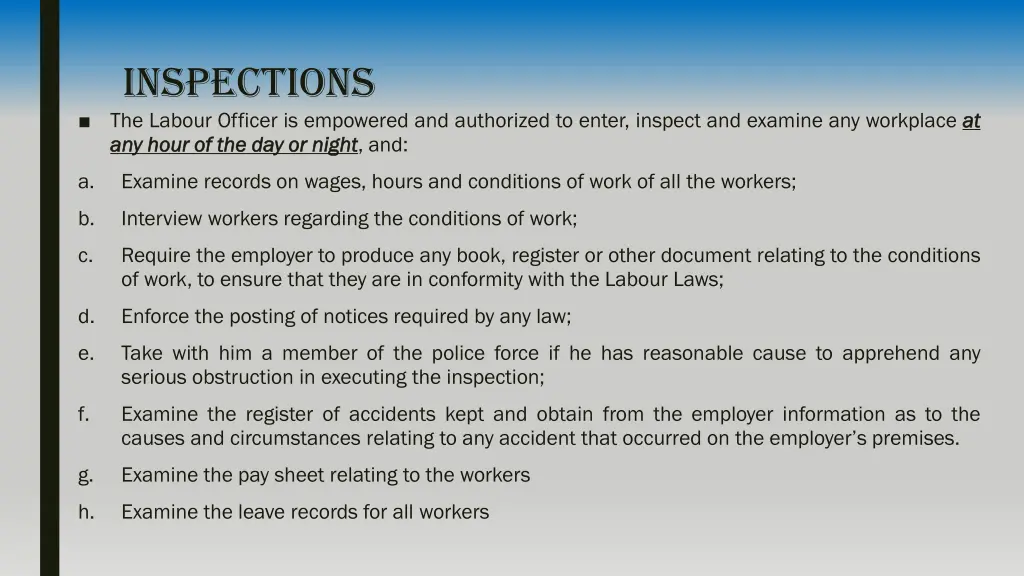 inspections the labour officer is empowered