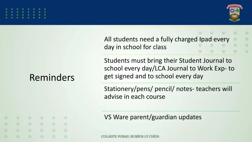 all students need a fully charged ipad every