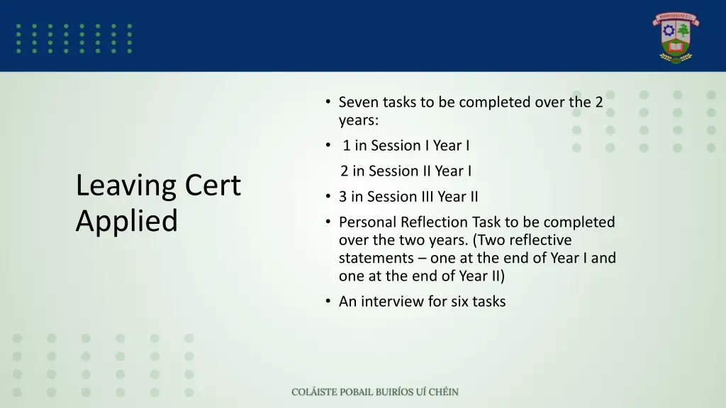 seven tasks to be completed over the 2 years
