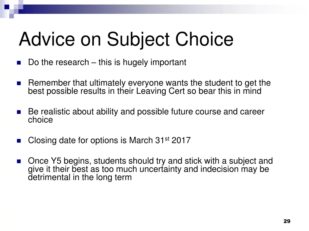 advice on subject choice