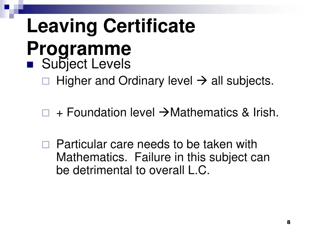 leaving certificate programme subject levels