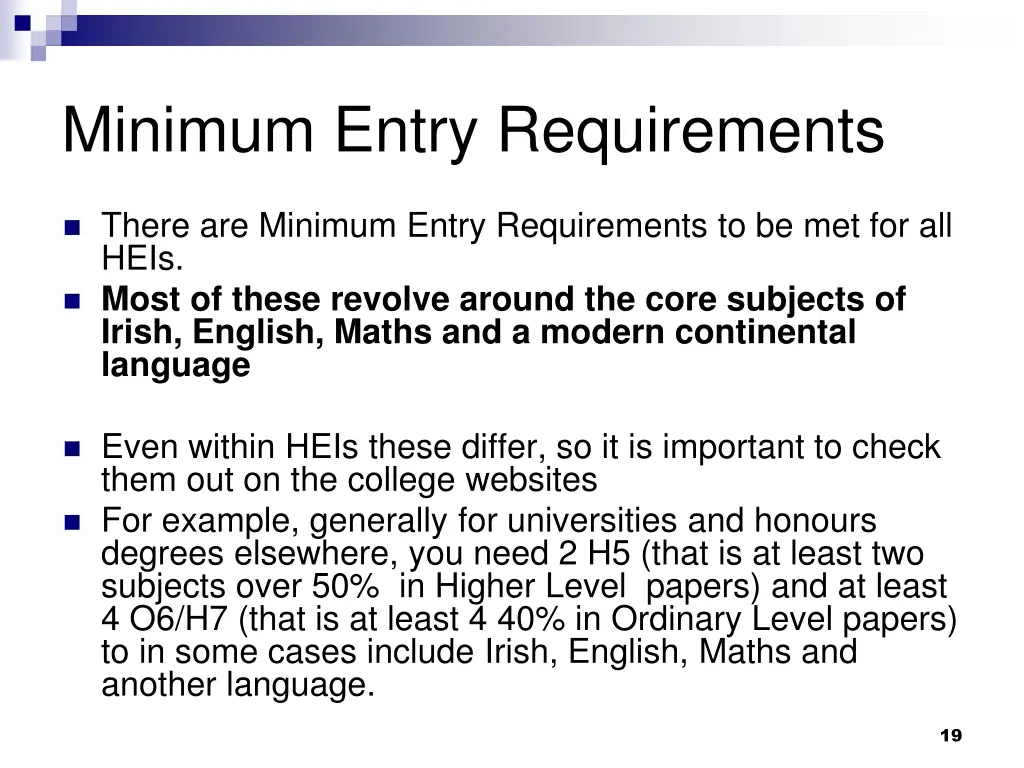 minimum entry requirements