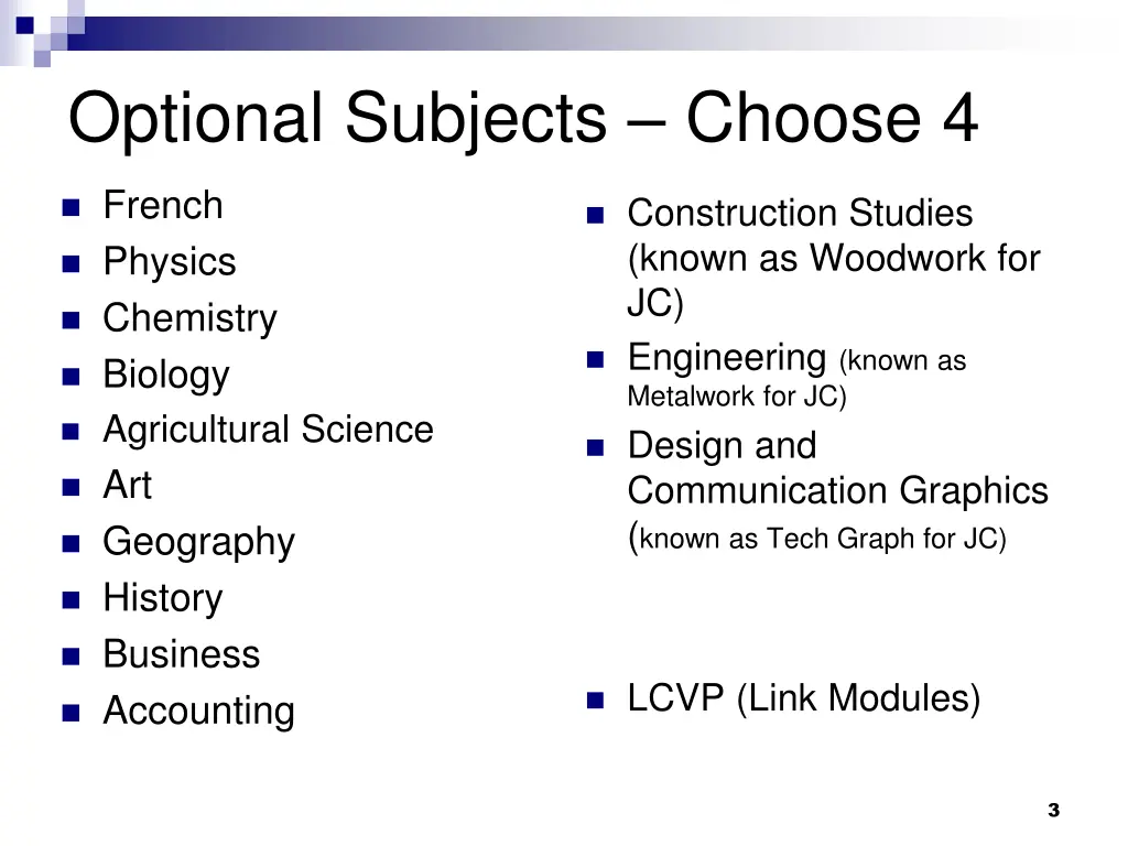 optional subjects choose 4