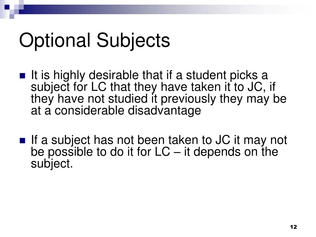 optional subjects
