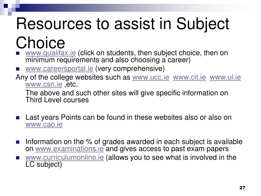 resources to assist in subject choice