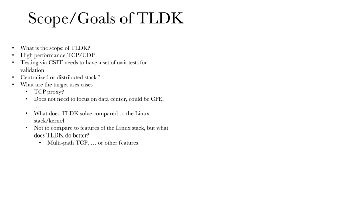 scope goals of tldk