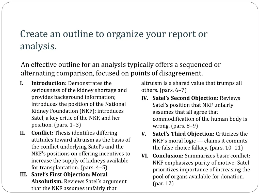 create an outline to organize your report 1