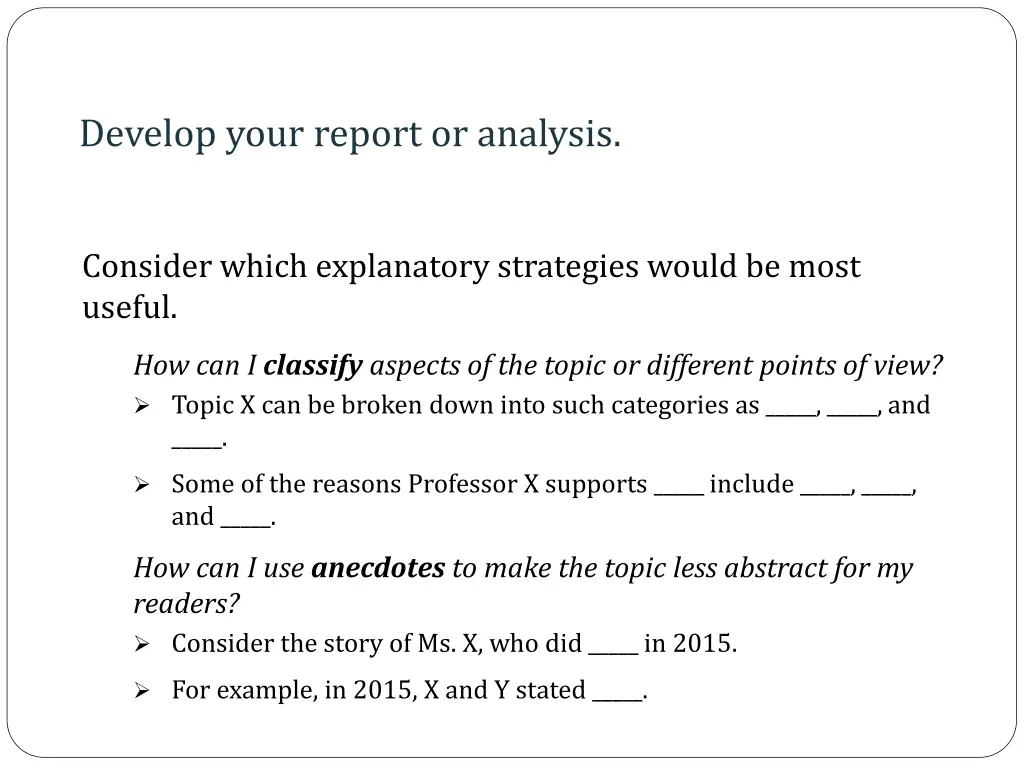 develop your report or analysis 1