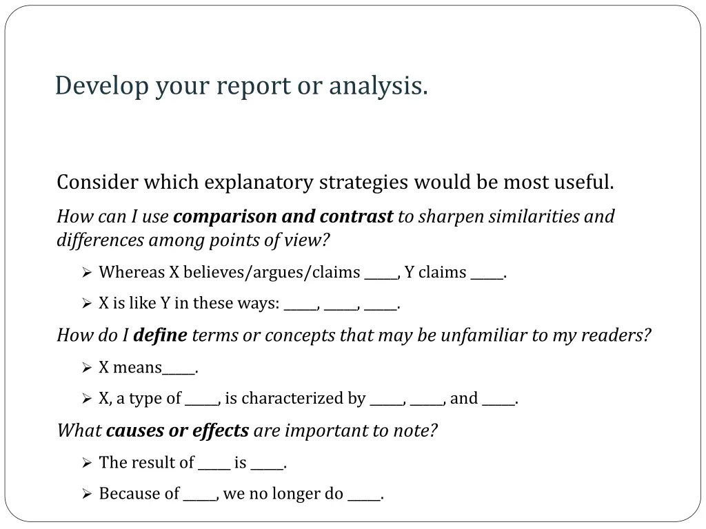 develop your report or analysis 2