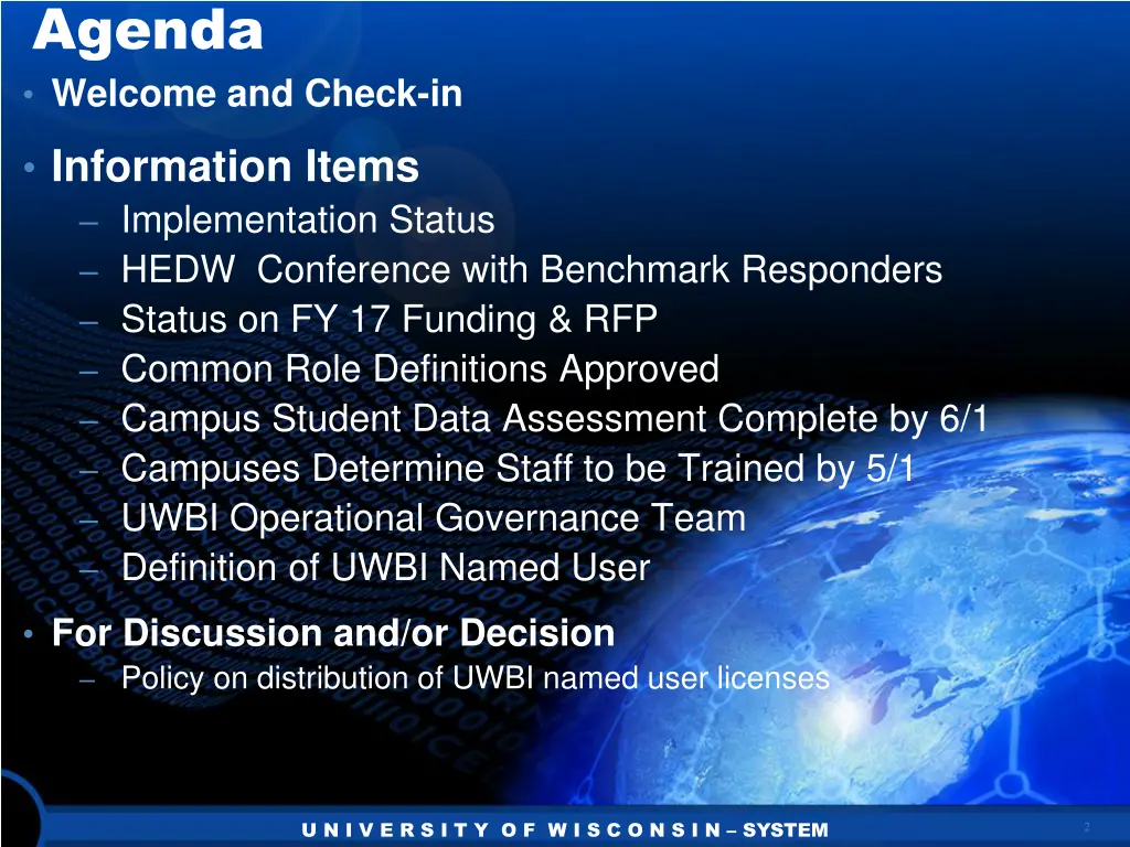 agenda welcome and check in