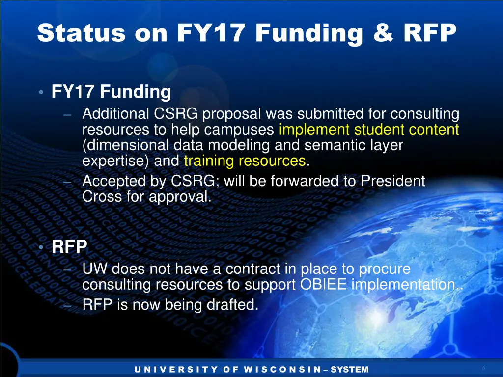 status on fy17 funding rfp