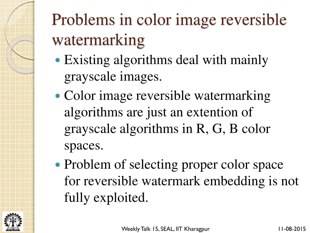 problems in color image reversible watermarking