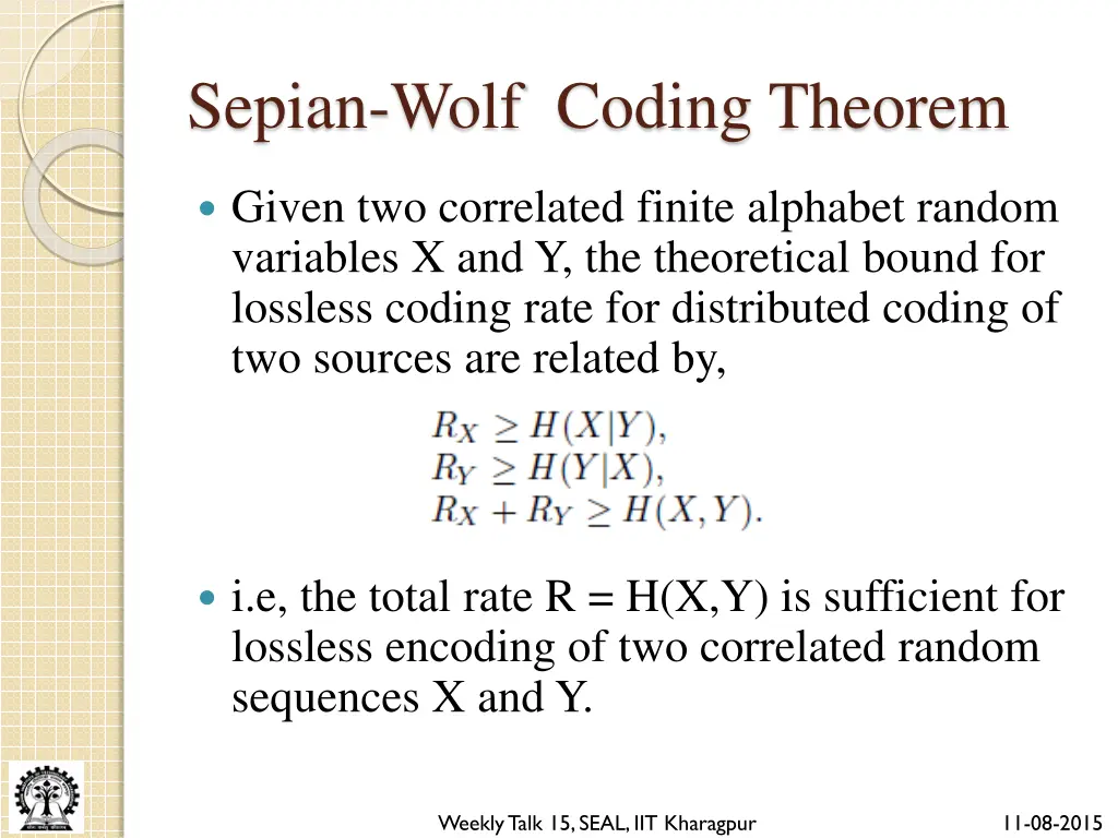 sepian wolf coding theorem
