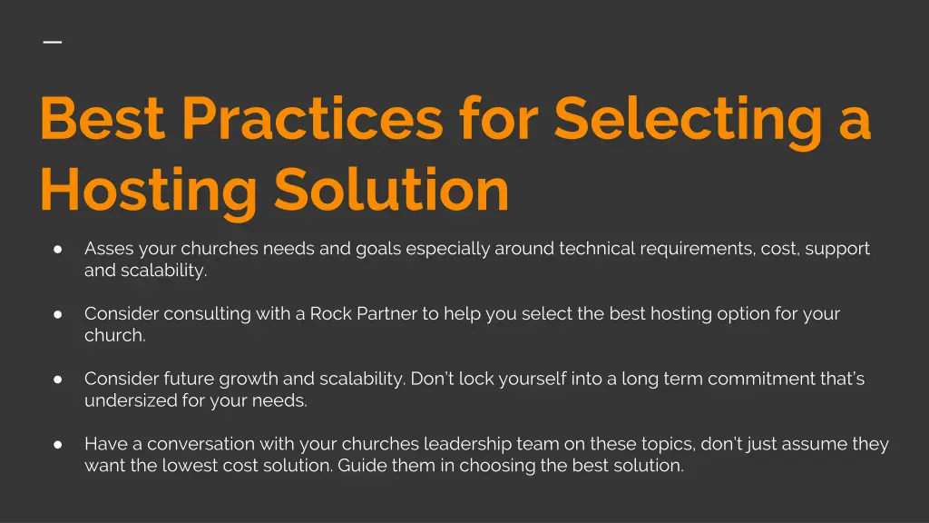 best practices for selecting a hosting solution