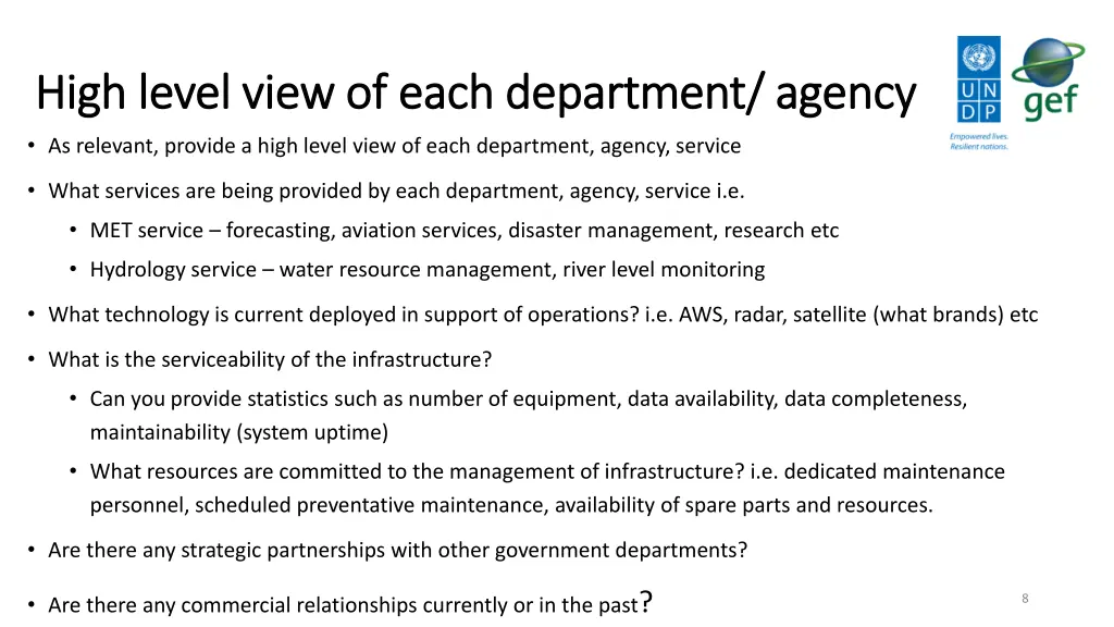 high level view of each department agency high