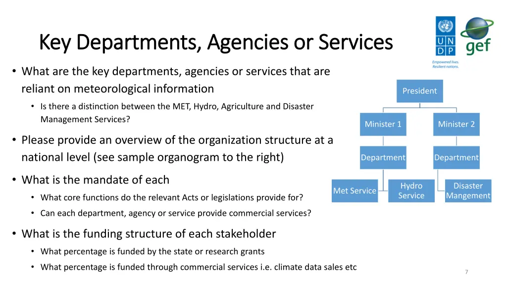 key departments agencies or services