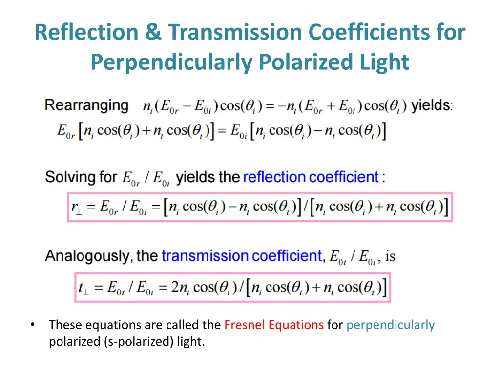 reflection transmission coefficients