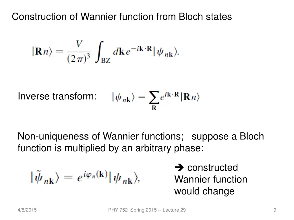construction of wannier function from bloch states