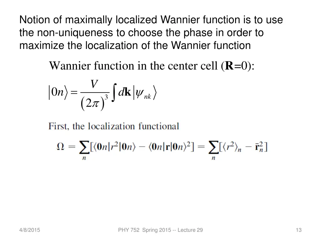 notion of maximally localized wannier function